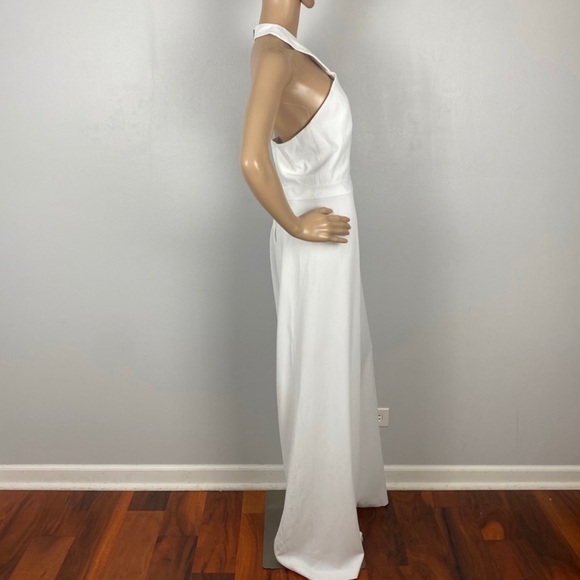 ALICE + OLIVIA WHITE CRISS-CROSS FRONT WIDE LEG JUMPSUIT
